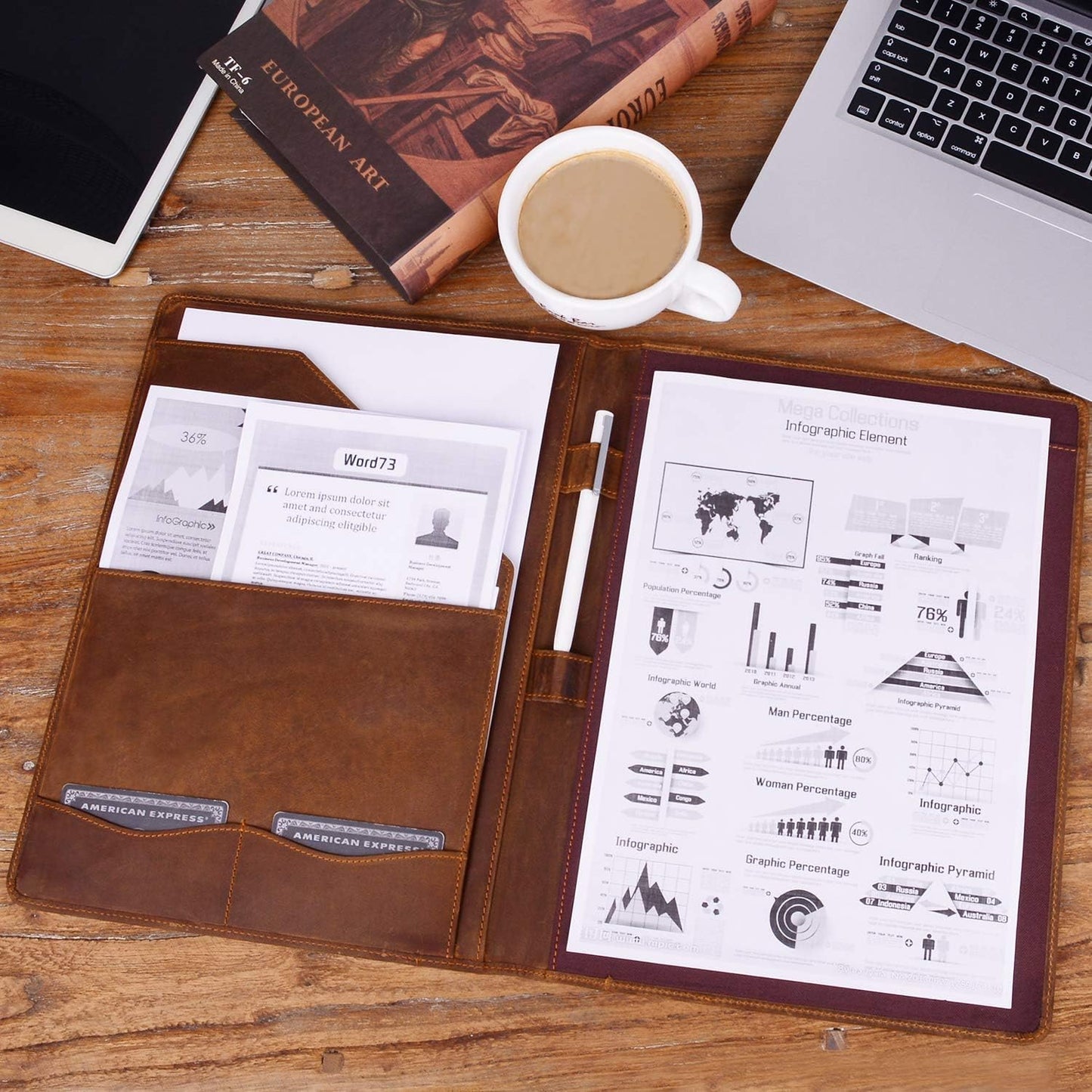 Jack&Chris Leather Portfolio, A4 Document Folder Legal Pad Padfolio, Professional Writing Letter Notepad Clipboard Sleeve Organizer, Resume Folio Binder for Men&Women,JC1823