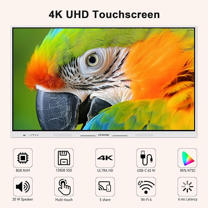 Interactive Smart Board for Classroom, 55” 8+128 GB Electronic Digital Whiteboard Built-in Google EDLA-Certified Android 14 OS - 4K Touchscreen Smartboard for Home Office School Studio Display