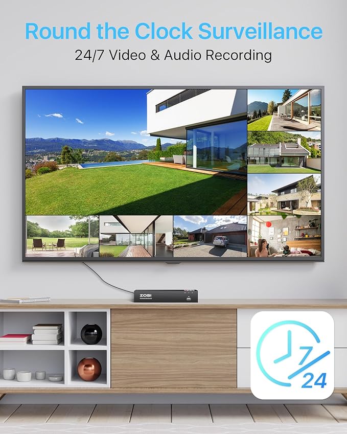 ZOSI 4K Security PoE Camera System with Person Vehicle Detection,8pcs 4K Outdoor Indoor IP Cameras,2 Way Audio,Night Vision,Sound Light Alarm,8 Ports 16CH 8MP NVR with 2TB HDD for Home 24/7 Recording