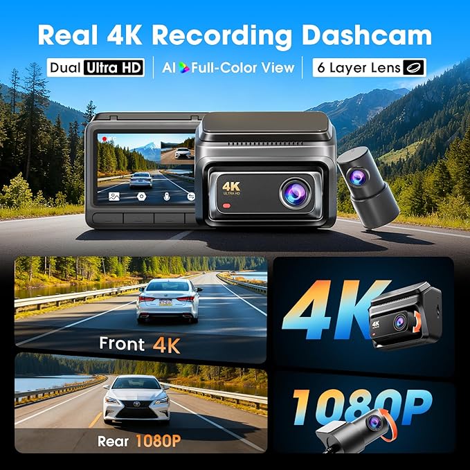 DDPAI 4K Dash Cam Front and Rear, Built-in 32G eMMC Dual Dash Camera for Cars, 128GB Card Included Dashcam,GPS, Night Vision,5G WiFi, 7-Days Parking Mode, 3" IPS, ADAS, WDR, Support 512GB, Z60