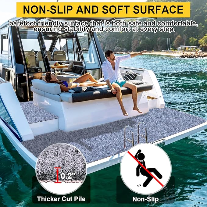 Marine Carpet,6 FT x 10 FT Blue-Gray Indoor Outdoor Carpet 0.2" Thick Boat Carpet with Water-Proof TPE Backing, Non-Slide Outdoor Marine Carpet Roll for Home, Patio, Porch, Deck