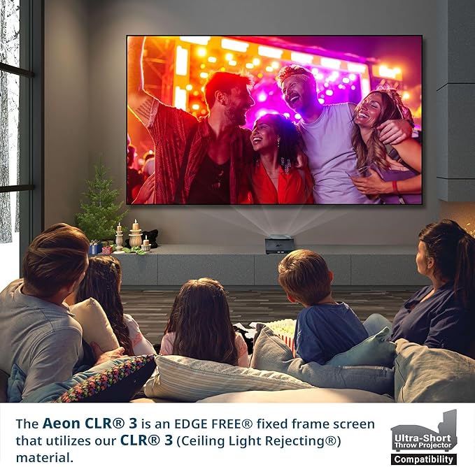 Elite Screens 115 inch UST ALR Projector Screen 16:9 4K 90% Ceiling Ambient Light Rejecting Edge Free Fixed Frame Grey Projector Screen Indoor Movie Screen Home Theater - Aeon CLR 3 AR115H-CLR3