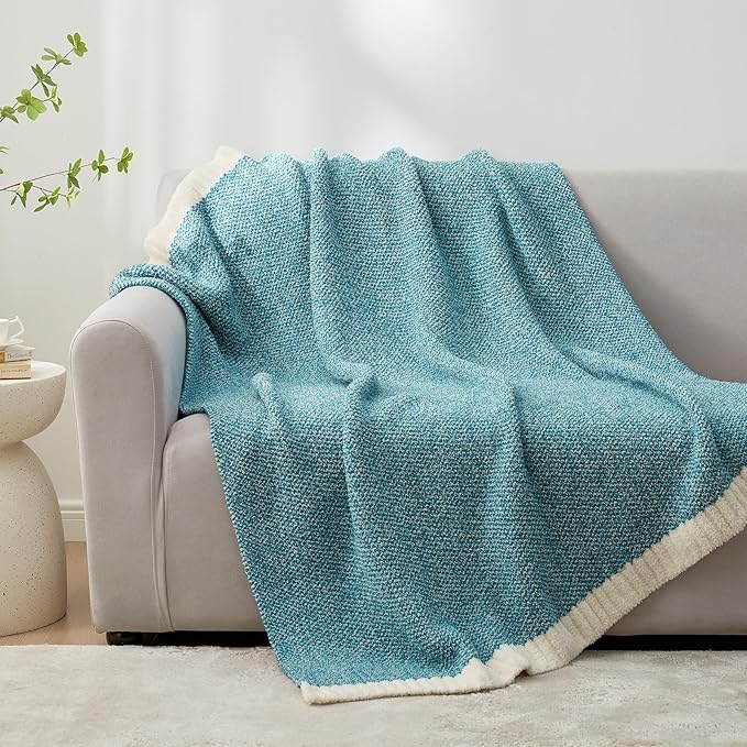 Snuggle Sac Teal Throw Blankets for Couch, Super Soft Warm Blankets Cozy Knit Fuzzy Plush Lightweight Throws for Sofa, Bed, Living Room, Heather Teal, 50x60 inches