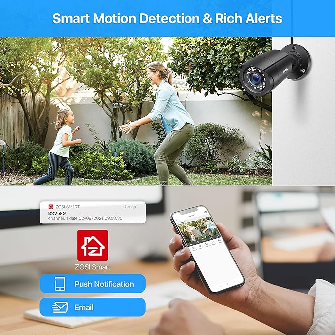 ZOSI 8CH 5MP Lite Security Camera System Outdoor,H.265+ 8 Channel 5MP Lite Video DVR Recorder and 8X1920TVL Weatherproof Home CCTV Cameras,80ft Night Vision,Motion Alert,Remote Access,NO Hard Drive