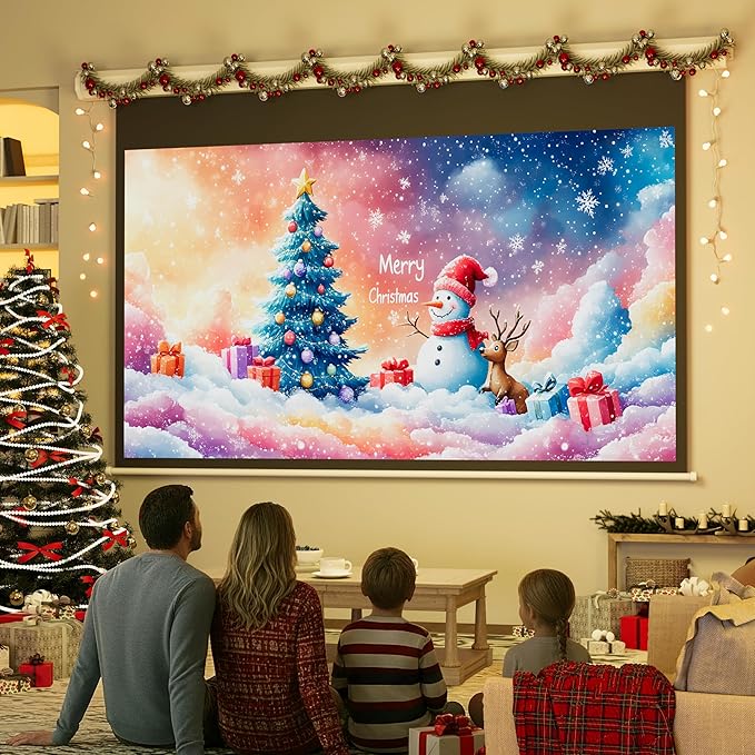 YODOLLA 72" Projector Screen Motorized 16:9, 4K HD Pull Down Retractable Projection Screens Electric Automatic Wall Ceiling Movie Screen for Office Classroom Indoor with Remotes