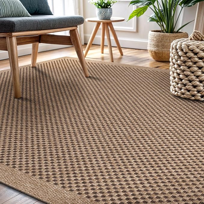 CAMILSON Easy Jute Rug 9x12, Indoor Outdoor Natural Color Fiber Area Rugs for Living Room Patio and Kitchen Rug, Sisal Boho Woven Design, Easy-Cleaning, Washable Outside Carpet Alfombras (9 x 12)