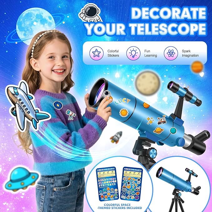 Telescope for Adults & Kids, 80mm Aperture 500mm (20X-150X) Professional Refractor Telescope for Astronomy Beginners, Portable Travel Telescopes with Tripod Phone Adapter, Stickers, Backpack