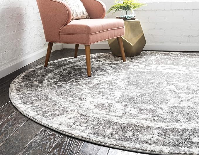 Unique Loom Rosso Collection Vintage, Traditional, Bohemian, Geometric, Distressed, Southwestern Area Rug, 8' 0" x 8' 0", Gray/Ivory
