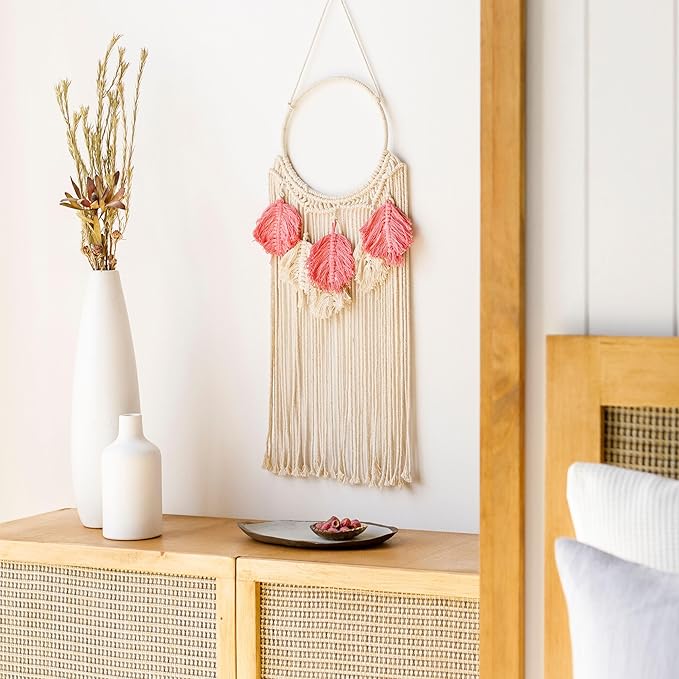 Mark&Day Wall Hanging, Tosens Bohemian/Global Farmhouse Bright Pink Tapestry Wall Hanging for Living Room, Bedroom, Office or Kitchen (32"H x 11"W)