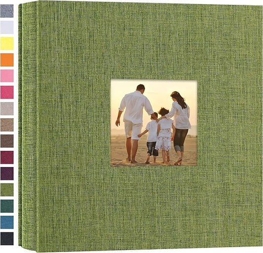 potricher Small Photo Album 4x6 200 Photos Linen Cover Picture Photo Book for Family Wedding Anniversary Baby Vacation (Green,200 Pockets)