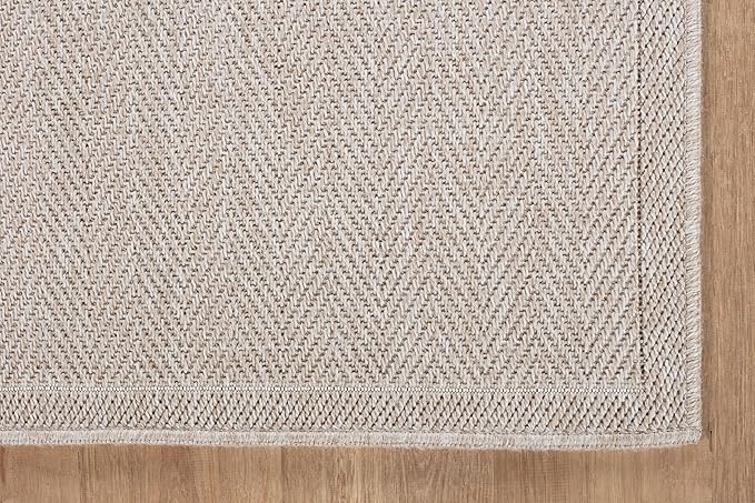 CAMILSON Easy Jute Rug 6x9, Indoor Outdoor Off-White Color Fiber Area Rugs for Living Room Patio and Bedroom Rug Herringbone Seagrass Woven Design Easy-Cleaning, Washable Outside Carpet Alfombras 6x9