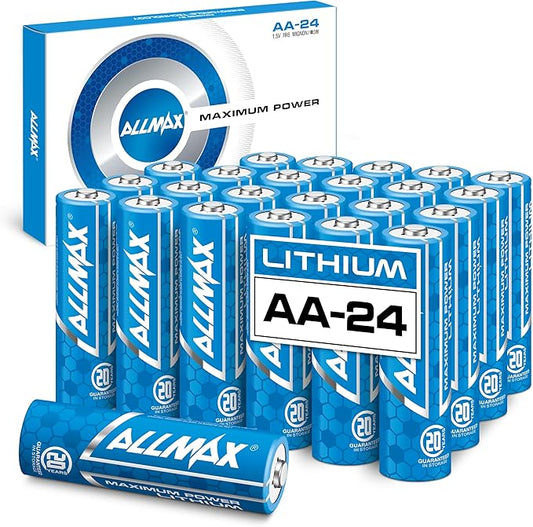 Allmax AA Lithium Batteries (24 Count) – Longest Lasting, Leakproof, 20-Year Shelf Life – Perfect for Blink Security Cameras, Smoke Detectors, and More – 1.5V