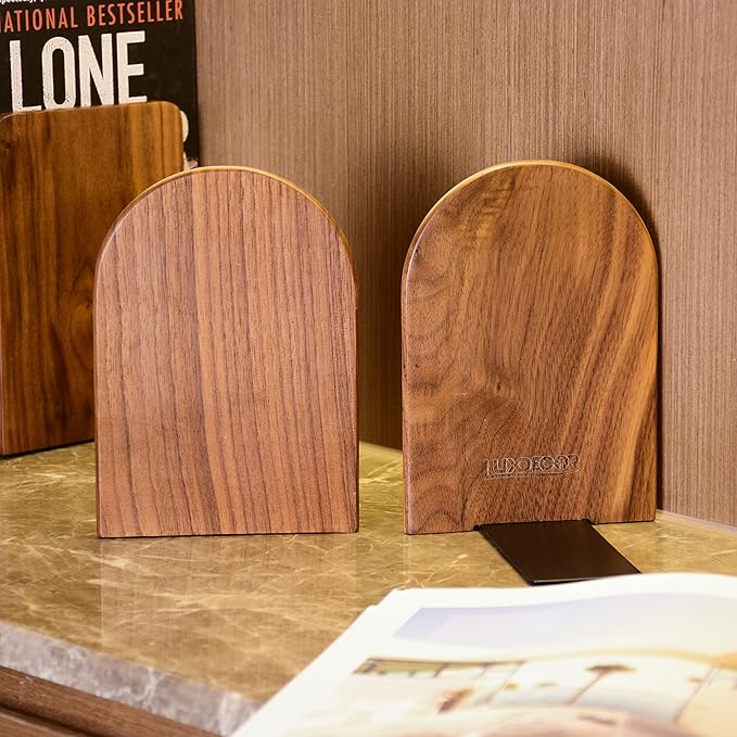 Large Bookend Hold Heavy Books- 7x4x5in 3 Pack Wood Bookends for Heavy Books Heavy Duty Walnut Book Ends for Men Wood Bookends for Office Desk Non-Skid