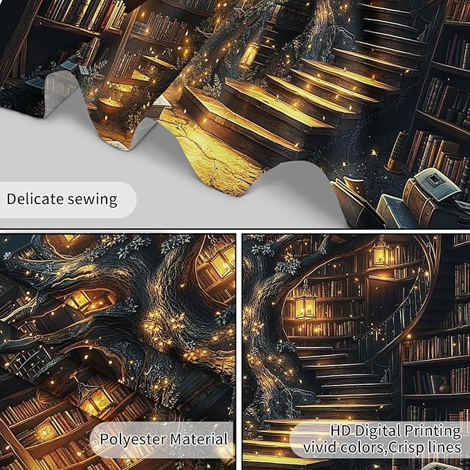 HVEST Fantasy Library Bookshelf Tapestry for Classroom Fairytale Tree Magic Bookshelf Wall Decor Retro Vintage Tapestry for Bedroom Living Room Study Room Dorm, 60L x 80W Inches