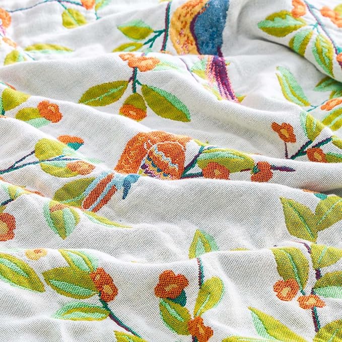Boho Throw Blanket for Bed, 100% Cotton Soft Rustic Quilt Fall Blanket, 80"x90" Floral Printed Farmhouse Decor Bed Blankets, All Season Rustic Reversible Bohemian Throw Quilt