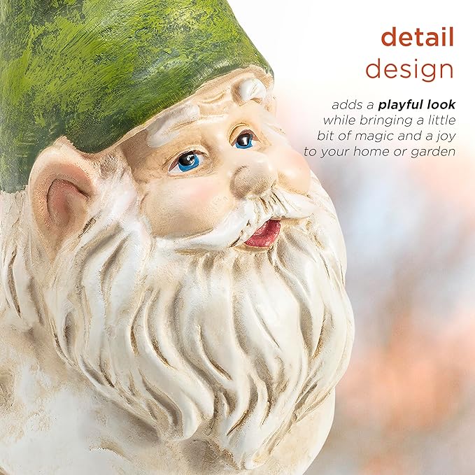 Alpine Corporation 12" Tall Traditional Outdoor Garden Gnome Yard Statue Decoration