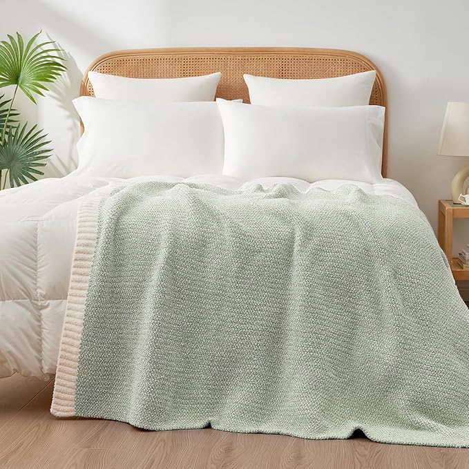 Snuggle Sac Sage Green Throw Blanket 50"x70", Super Soft Warm Microfiber Blankets Cozy Knit Fuzzy Lightweight Oversized Throws for Couch, Sofa, Bed, Camping, Picnic (Sage Green, 50x70 inches