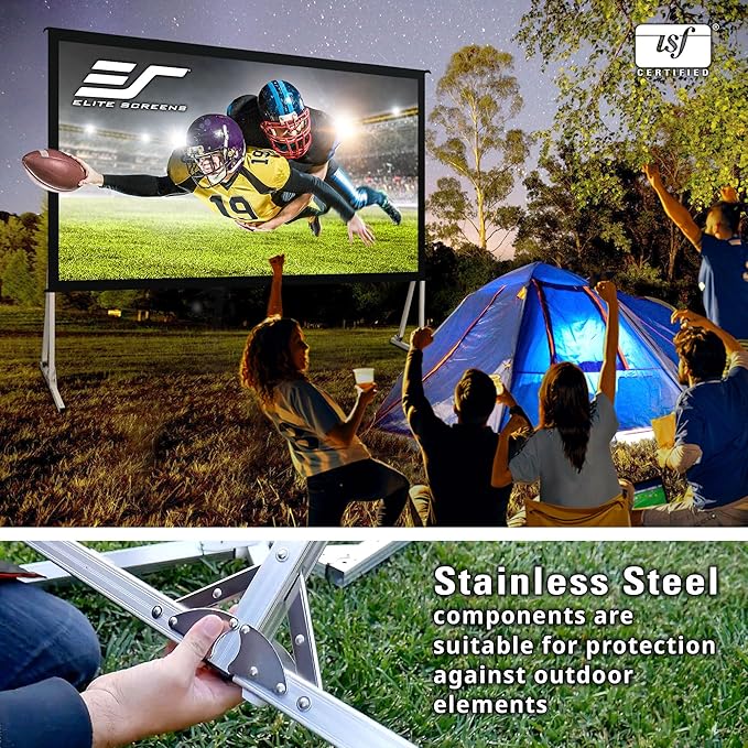 Elite Screens Yard Master 2, 120 inch Outdoor Projector Screen with Stand 16:9, 8K 4K Ultra HD 3D Fast Folding Portable Movie Theater Cinema 120" Indoor Foldable Easy Snap Projection Screen, OMS120H2