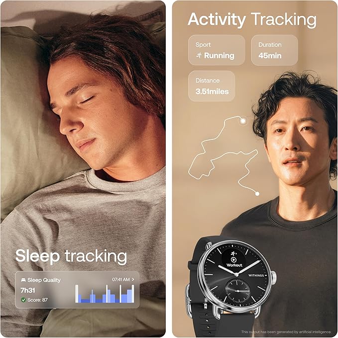 WITHINGS ScanWatch 2 - Hybrid Smart Watch, Heart Rate Monitoring, Fitness Tracker, Cycle Tracker, Sleep Monitoring, GPS Tracker, 30-Day Battery Life, Android & Apple Compatible, HSA/FSA