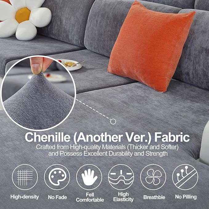 Large Backrest Cushion Covers Super Stretch Backrest Covers for 2 Cushion Couch Sofa, Couch Back Cushion Covers Featuring with Chenille Yarn (Softer Version, 2PC, Dark Grey)
