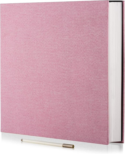Large Photo Album Self Adhesive 4x6 8x10 10x12 13"x12.8" Magnetic Scrapbook Album 12.6"x11" Inch 60 Sticky Pages Linen Cover DIY Photo Album with A Metallic Pen and DIY Stickers(Pink)
