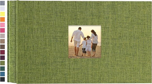 potricher Small Photo Album 4x6 100 Photos Linen Cover Picture Photo Book for Family Wedding Anniversary Baby Vacation (Green,100 Pockets)