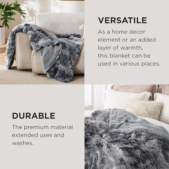 Bedsure GentleSoft Fluffy Fuzzy Faux Fur Throw Blanket, Soft Sherpa Fleece Cozy Gifts for Women, Grey Room Decor for Men Plush Blanket for Couch Bed, Thick Warm Minky Gifts for Girls Boys Teenages