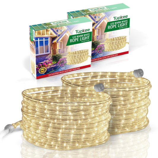 Tupkee LED Rope Light - Warm-White, 24 Feet, 10MM Diameter, PVC Tube, Pack of 2, Model RL-24-LWW2