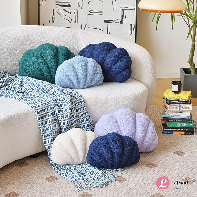 Seashell Throw Pillows, Shell Shaped Throw Pillows, 18 Inch Soft Home Decorative Pillow Plush Cushion for Bed Couch Living Sofa Room Decor Accent Throw Pillow (Navy 18Inch)