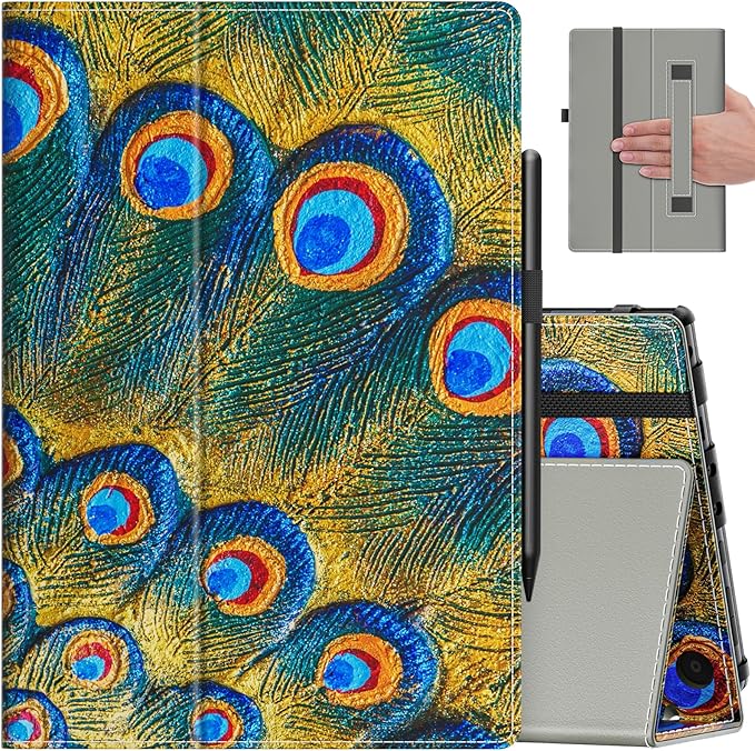 VORI Case for All-New Amazon Kindle Fire HD 10 Tablet (13th/11th Generation 2023/2021 Release) and Fire HD 10 Plus 10.1" - Slim Folding Stand Folio Cover with Auto Wake/Sleep & Hand Strap, Peacock