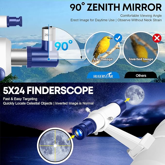 Telescope for Adults High Powered, 90mm Aperture 550mm Portable Refractor Telescope for Kids & Astronomy Beginners, Professional Telescopes with Tripod, Phone Adapter, Moon Filter, Carry Bag