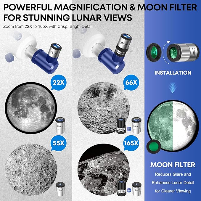 Telescope for Adults High Powered, 90mm Aperture 550mm Portable Refractor Telescope for Kids & Astronomy Beginners, Professional Telescopes with Tripod, Phone Adapter, Moon Filter, Carry Bag