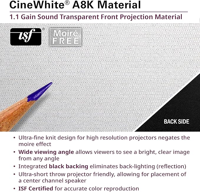 Elite Screens Aeon CineWhite A8K, 123" Diag, 16:9 Aspect Ratio, ISF Certified 8K Ultra HD Home Theater Fixed Frame Edge Free Projection Sound Transparent Perforated Weaved Screen, AR123H-A8K