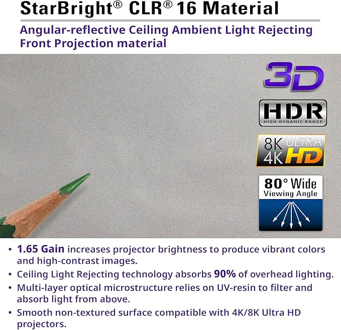 Elite Screens 123" Fixed Frame Projector Screen 16:9, 4K/8K UHD, Edge-Free ALR, 1.65 Gain, 90% Ceiling Light Rejecting, AR123H2-SBCLR16