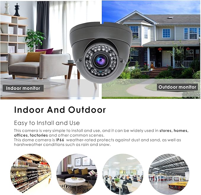 5MP 4MP Dome Super Hybrid Security Camera HD-TVI/CVI/AHD/960H CCTV Surveillance Security Camera 2.8-12mm Varifocal Lens Outdoor/Indoor 98ft IR Waterproof Day&Night Vision Dome Camera(Gray)