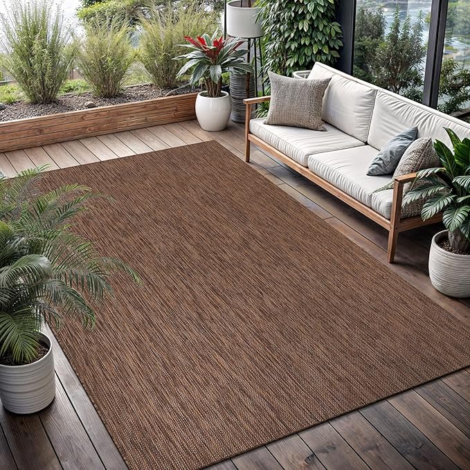 Washable Indoor Outdoor Rug Weather Resistant Carpet Modern Solid for Porch Deck Balcony Backyard Patio Rug 5x7 Gold Brown