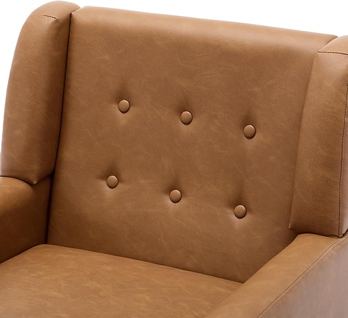 UIXE Faux Leather Accent Chairs Set of 4, Modern Arm Club Chair Upholstered Armchair for Living Room, Comfy Single Sofa Seats Button Tufted Reading Seating, Brown