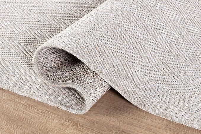 CAMILSON Easy Jute Round Rug 4ft Indoor Outdoor Off-White Color Fiber Area Rugs for Living Room and Patio Rug Herringbone Boho Woven Design Easy-Cleaning Washable Outside Carpet Alfombras (4 Round)