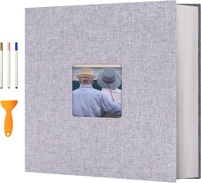 Vienrose Photo Album Self Adhesive 13x12.6 for 600 Photos Linen Scrapbook 120 Pages Light Grey