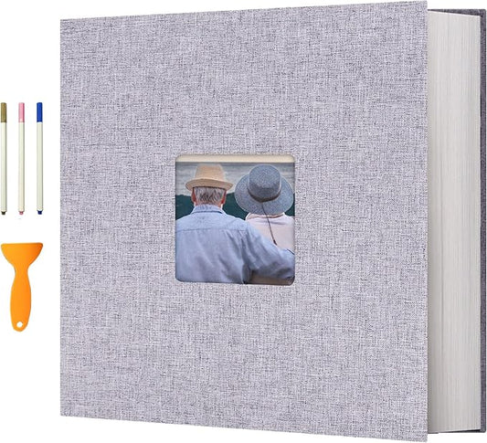 Vienrose Photo Album Self Adhesive 13x12.6 for 600 Photos Linen Scrapbook 120 Pages Light Grey