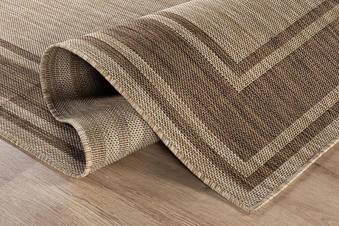 Beverly Rug Large Outdoor Rug 9x12 Modern Bordered Area Rugs for Indoor and Outdoor Patio Deck Porch Garden Waterproof Weather Sun Resistant Washable Outside Carpet (9 x 12 Jute)