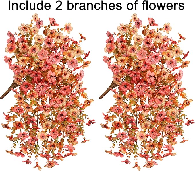 INSPRING Artificial Mums for Outdoors Decoration Fall Fake Flowers for Outside Decor, 2Pcs Silk Daisy with Eucalyptus UV Resistant Realistic Vines for Front Door Yard Patio Porch Planter Home