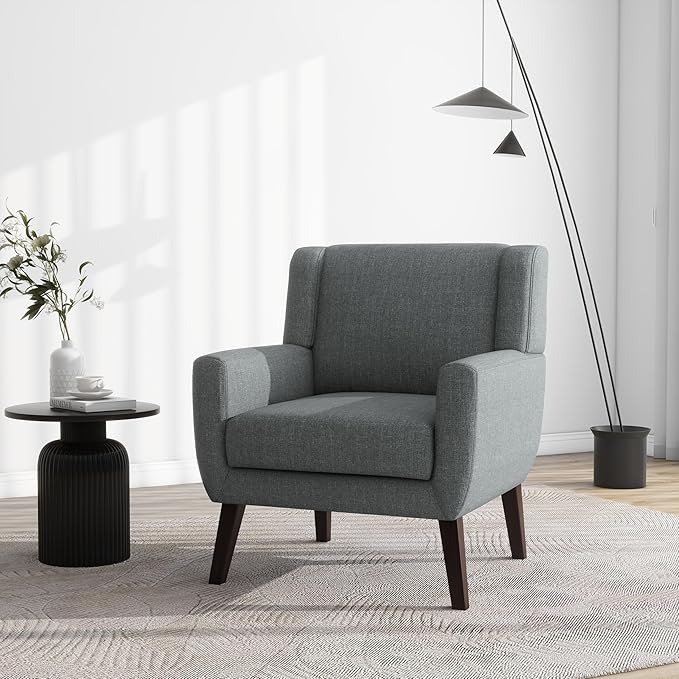 UIXE Accent Chair, Fabric Upholstered Armchair for Living Room, Comfy Arm Chair Single Sofa Bedroom Side Reading Seat - Flax Gray