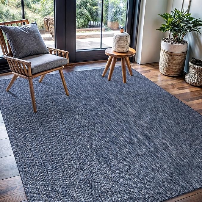 CAMILSON Outdoor Rug 8x10 Modern Area Rugs for Indoor and Outdoor Patios and Porches - Waterproof, Washable, Non-Shedding, Easy-to-Clean Outside Carpet (8 x 10, Solid - Navy Blue)