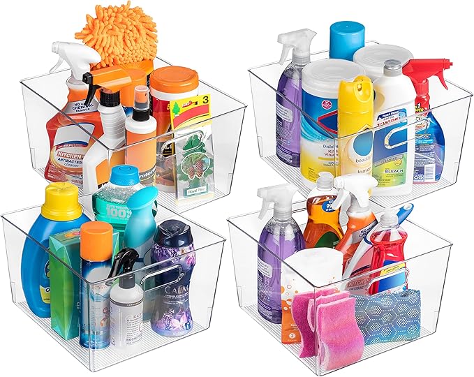 ClearSpace Clear Plastic Storage Bins – XL 4 Pack Perfect for Kitchen,Fridge, Pantry Organization, Cabinet Organizers