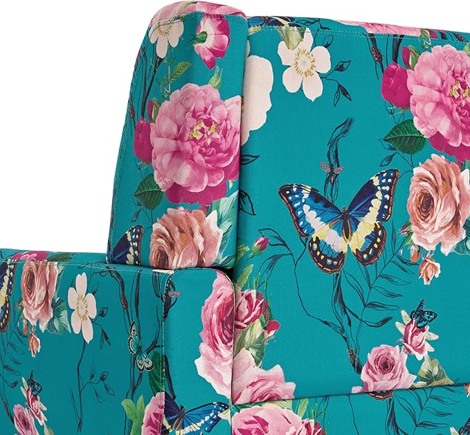 UIXE Floral Accent Chair, Modern Upholstered Armchair in Fabric for Living Room, Comfy Club Arm Chairs Single Sofa Button Tufted Bedroom Reading Seat - Pattern Blue, Set of 1