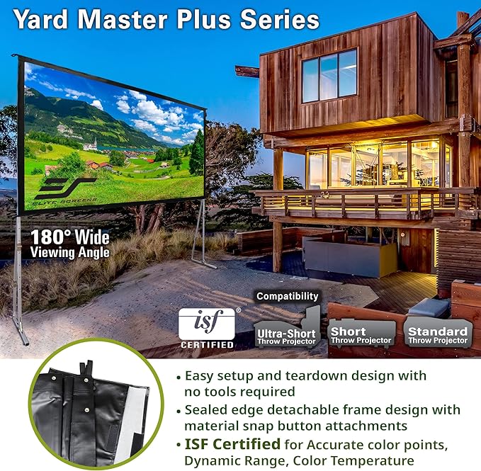 Elite Screens Yard Master Plus, 275-INCH 16:9 Height Setting Adjustable Portable Projector Screen, 4K HD Outdoor Indoor Movie Theater Front Projection, US Based Company 2-Year Warranty, OMS275H2PLUS