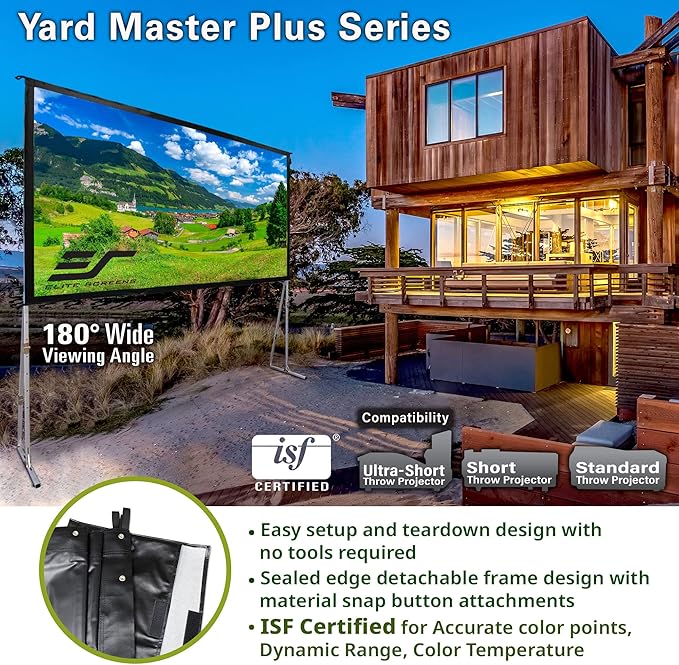 Elite Screens Yard Master Plus, 250-INCH 16:9 Height Setting Adjustable Portable Projector Screen, 4K HD Outdoor Indoor Movie Theater Front Projection, US Based Company 2-Year Warranty, OMS250H2PLUS