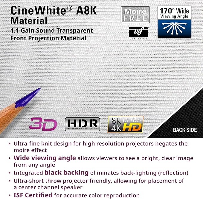 Elite Screens Aeon CineWhite A8K Wide, 138-INCH DIAG, 2.35:1 Aspect Ratio, Acoustically Transparent Perforated Weave, AR138CA8K-WIDE