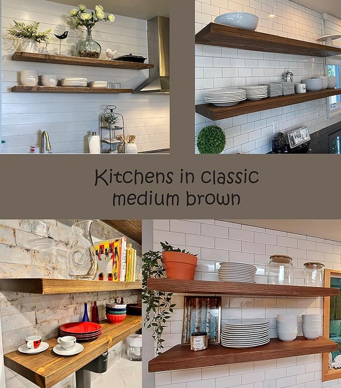 joelsantiques 48 Inch Wooden Floating Shelves for Wall - 48x8x2 in - Made of Natural Wood - Heavy Duty Rustic Wall Shelves for Bedroom - Perfect for Living Room, Kitchen - Medium Brown